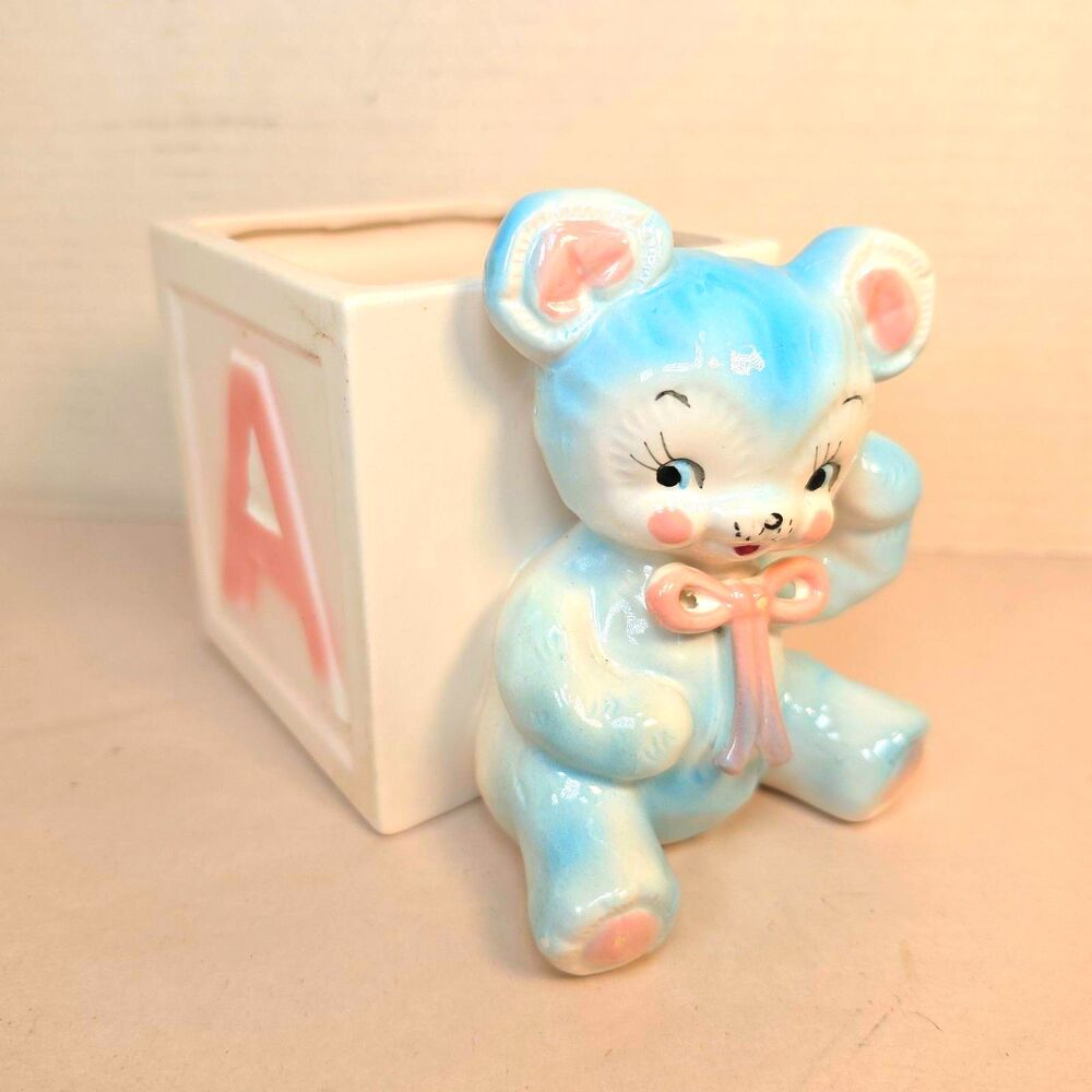 Vintage 1960's Japanese NAPCO Teddy Bear Ceramic Planter C-4313 baby nursery